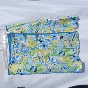 Nine & Company Floral Pleated A Lined Wrap Skirt 10, Blue/green/yellow, Stretch